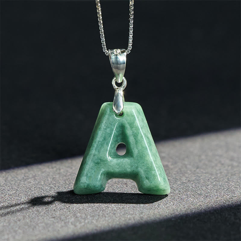 "May You Find Your Own Meaning" Natural A-Z Letter Jade Titanium Steel Chain Necklace Includes Gift Message Card