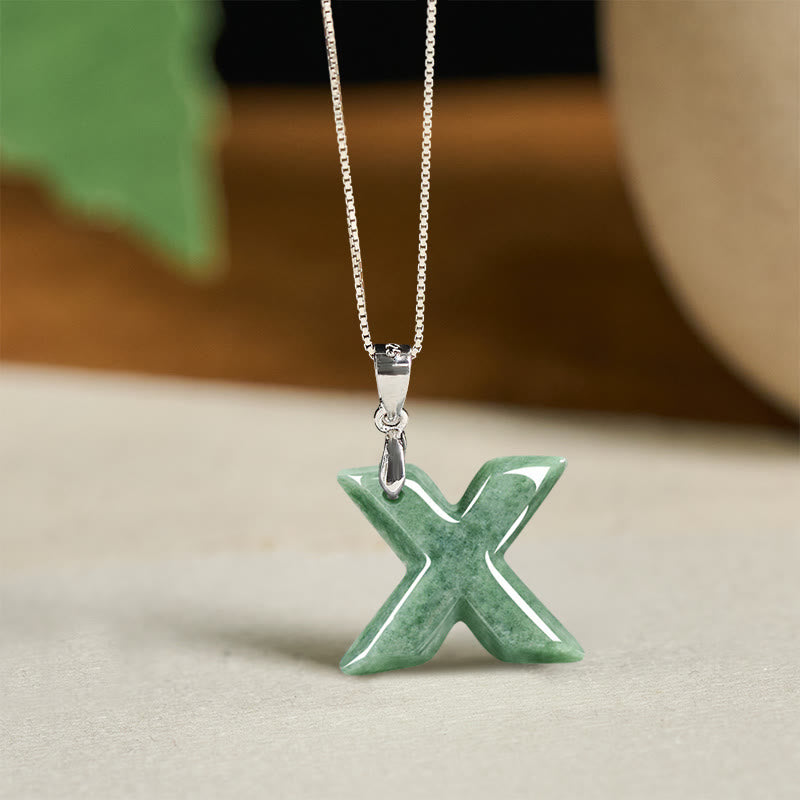 "May You Find Your Own Meaning" Natural A-Z Letter Jade Titanium Steel Chain Necklace Includes Gift Message Card