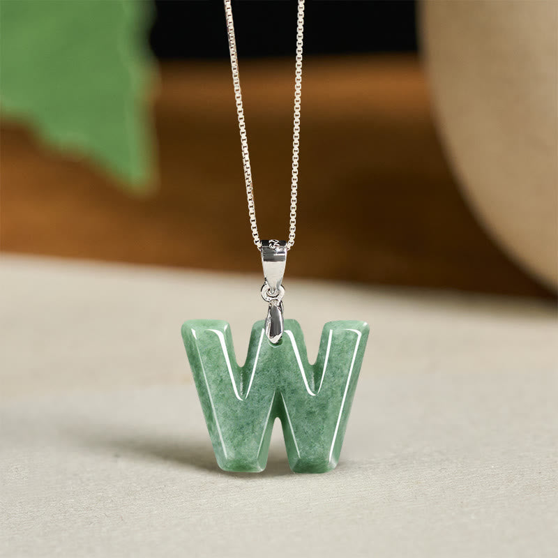 "May You Find Your Own Meaning" Natural A-Z Letter Jade 925 Sterling Silver Chain Necklace Includes Gift Message Card