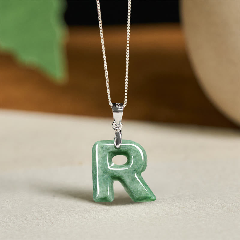 "May You Find Your Own Meaning" Natural A-Z Letter Jade Titanium Steel Chain Necklace Includes Gift Message Card