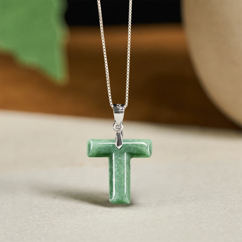 "May You Find Your Own Meaning" Natural A-Z Letter Jade Titanium Steel Chain Necklace Includes Gift Message Card