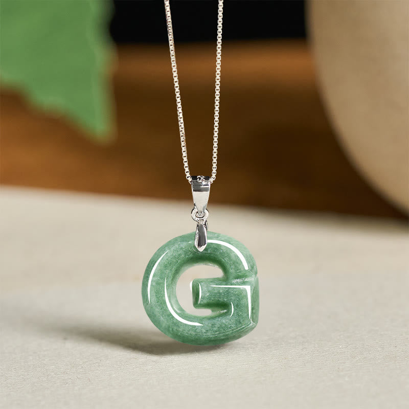 "May You Find Your Own Meaning" Natural A-Z Letter Jade 925 Sterling Silver Chain Necklace Includes Gift Message Card