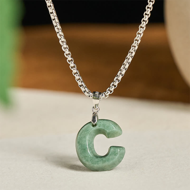 "May You Find Your Own Meaning" Natural A-Z Letter Jade Titanium Steel Chain Necklace Includes Gift Message Card
