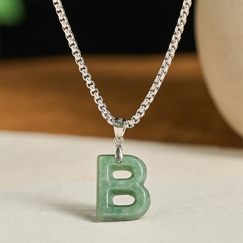 "May You Find Your Own Meaning" Natural A-Z Letter Jade Titanium Steel Chain Necklace Includes Gift Message Card