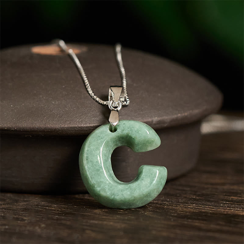 "May You Find Your Own Meaning" Natural A-Z Letter Jade Titanium Steel Chain Necklace Includes Gift Message Card