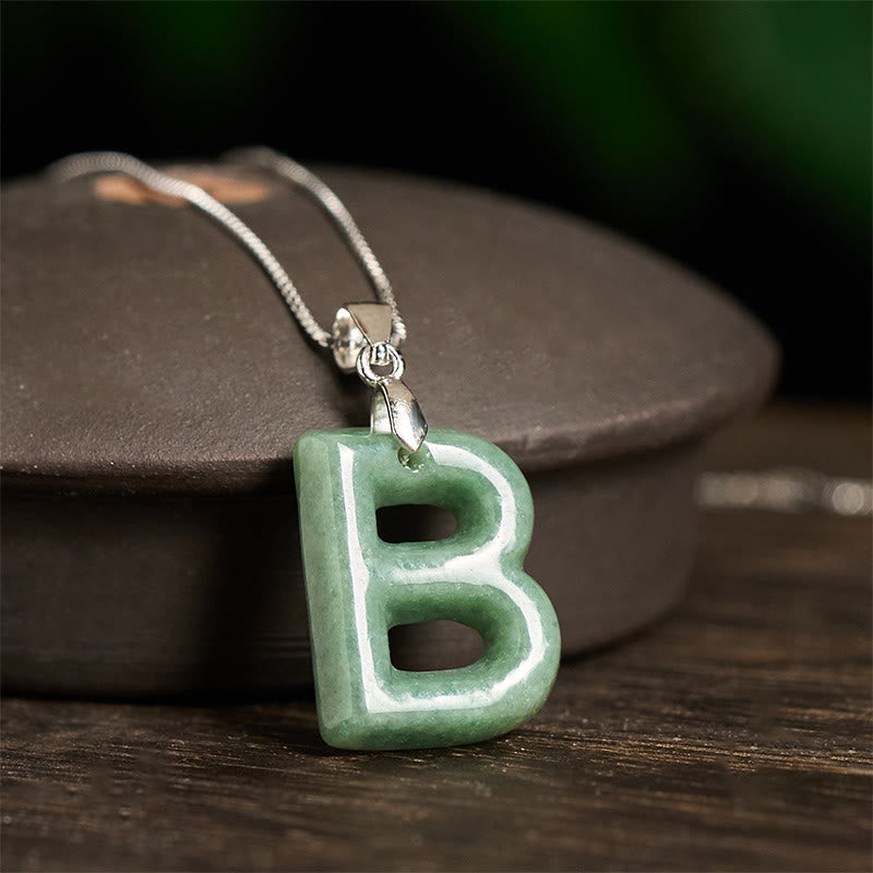 "May You Find Your Own Meaning" Natural A-Z Letter Jade Titanium Steel Chain Necklace Includes Gift Message Card