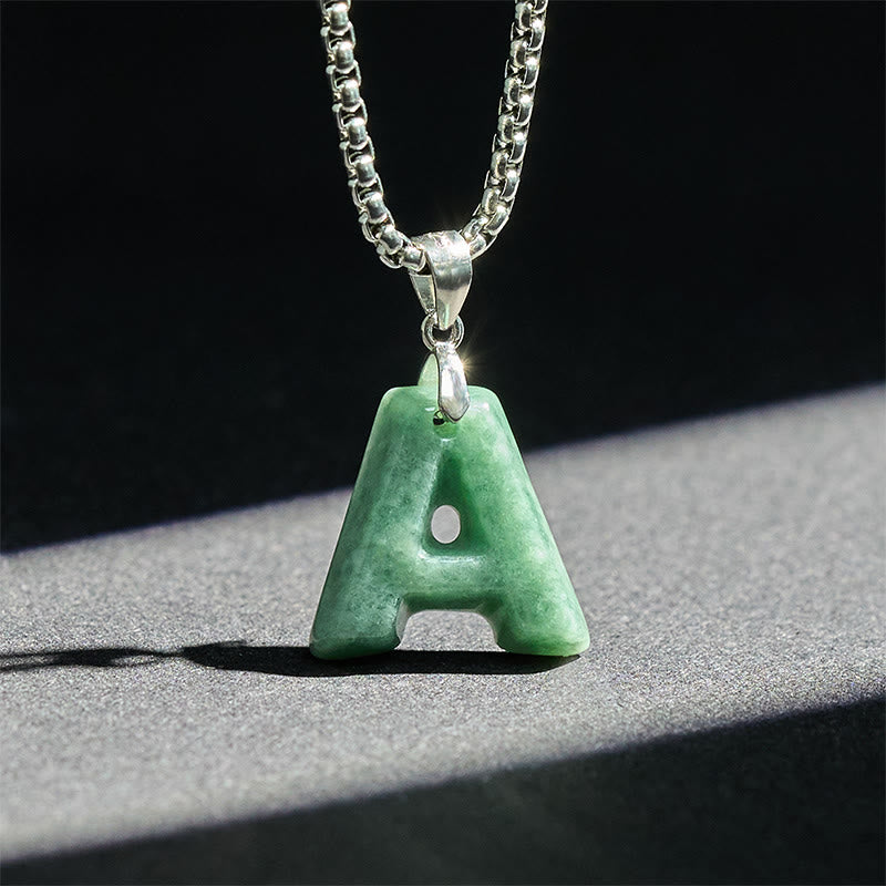 "May You Find Your Own Meaning" Natural A-Z Letter Jade Titanium Steel Chain Necklace Includes Gift Message Card