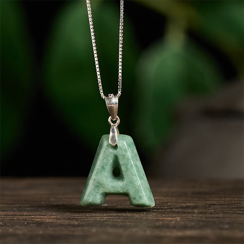 "May You Find Your Own Meaning" Natural A-Z Letter Jade Titanium Steel Chain Necklace Includes Gift Message Card