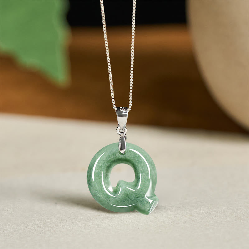 "May You Find Your Own Meaning" Natural A-Z Letter Jade Titanium Steel Chain Necklace Includes Gift Message Card