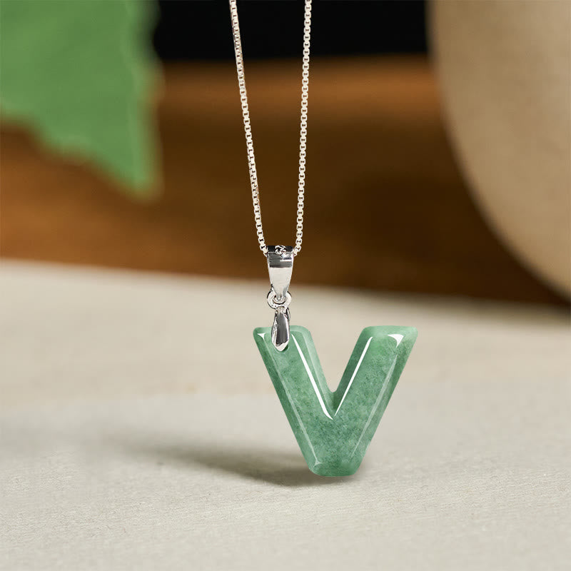 "May You Find Your Own Meaning" Natural A-Z Letter Jade Titanium Steel Chain Necklace Includes Gift Message Card