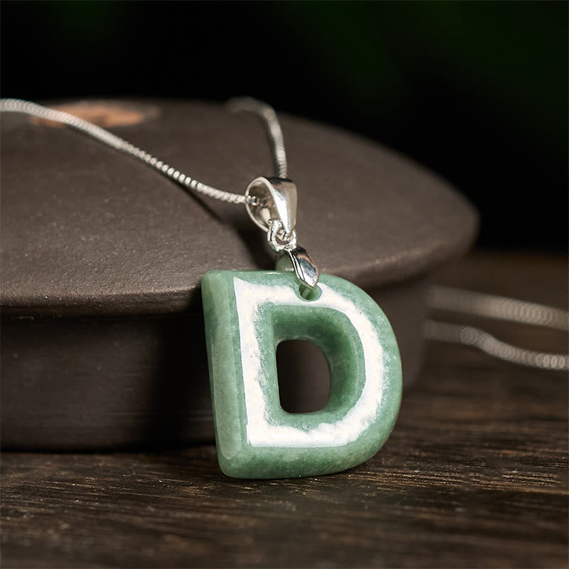 "May You Find Your Own Meaning" Natural A-Z Letter Jade Titanium Steel Chain Necklace Includes Gift Message Card