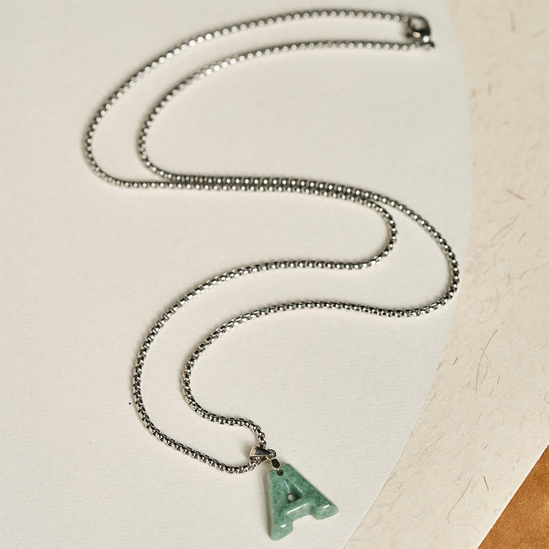 "May You Find Your Own Meaning" Natural A-Z Letter Jade Titanium Steel Chain Necklace Includes Gift Message Card