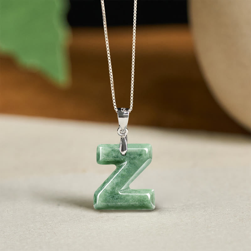 "May You Find Your Own Meaning" Natural A-Z Letter Jade Titanium Steel Chain Necklace Includes Gift Message Card