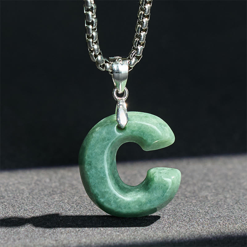 "May You Find Your Own Meaning" Natural A-Z Letter Jade Titanium Steel Chain Necklace Includes Gift Message Card