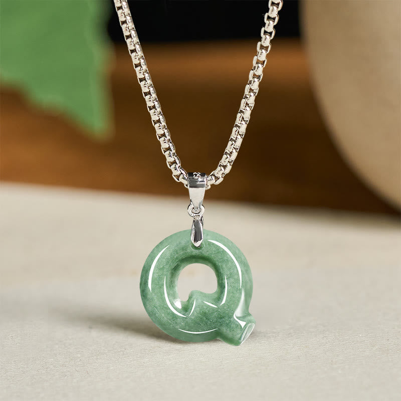 "May You Find Your Own Meaning" Natural A-Z Letter Jade Titanium Steel Chain Necklace Includes Gift Message Card