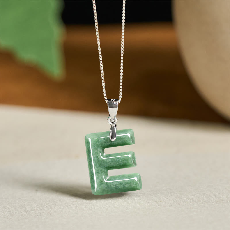 "May You Find Your Own Meaning" Natural A-Z Letter Jade Titanium Steel Chain Necklace Includes Gift Message Card