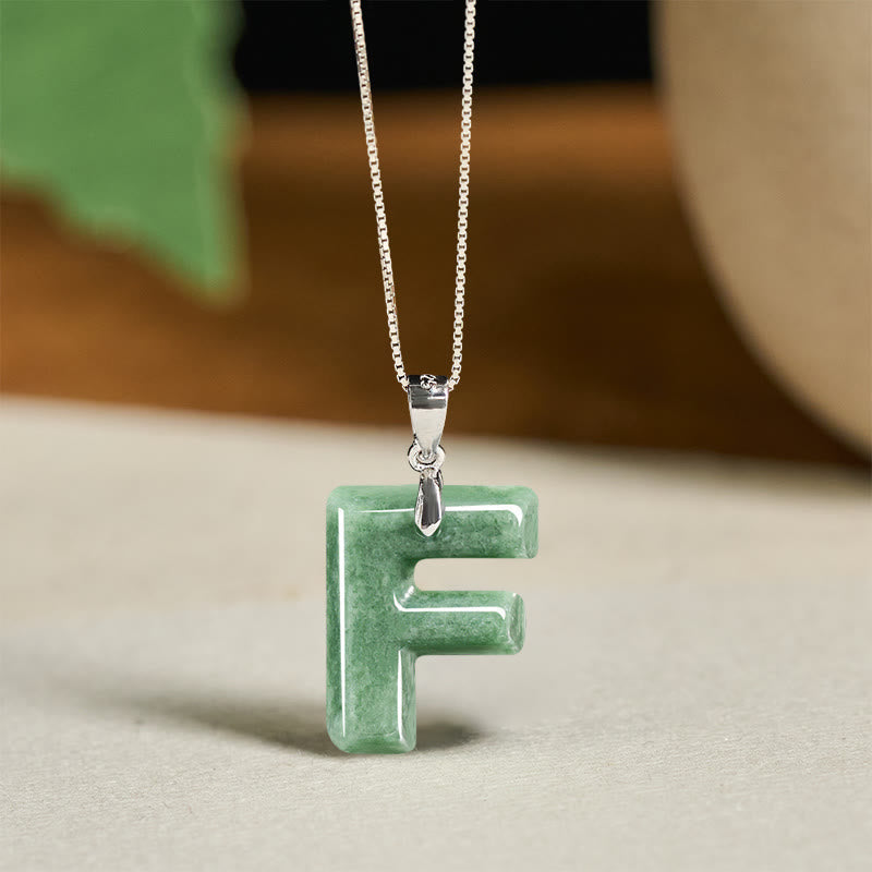 "May You Find Your Own Meaning" Natural A-Z Letter Jade Titanium Steel Chain Necklace Includes Gift Message Card