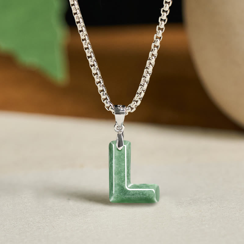 "May You Find Your Own Meaning" Natural A-Z Letter Jade Titanium Steel Chain Necklace Includes Gift Message Card