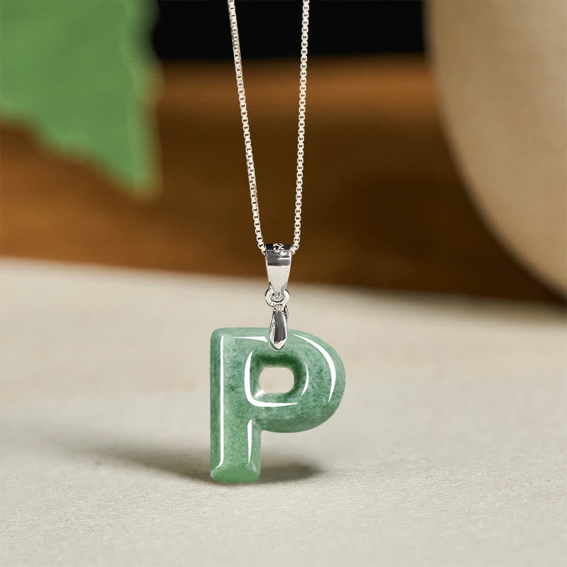 "May You Find Your Own Meaning" Natural A-Z Letter Jade Titanium Steel Chain Necklace Includes Gift Message Card