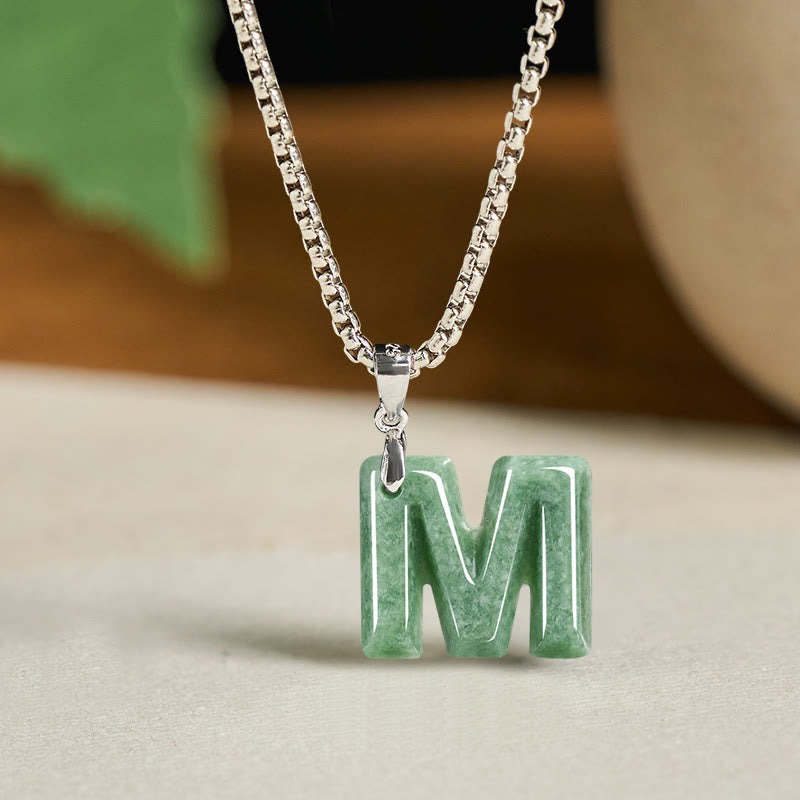 "May You Find Your Own Meaning" Natural A-Z Letter Jade Titanium Steel Chain Necklace Includes Gift Message Card