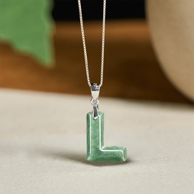 "May You Find Your Own Meaning" Natural A-Z Letter Jade 925 Sterling Silver Chain Necklace Includes Gift Message Card