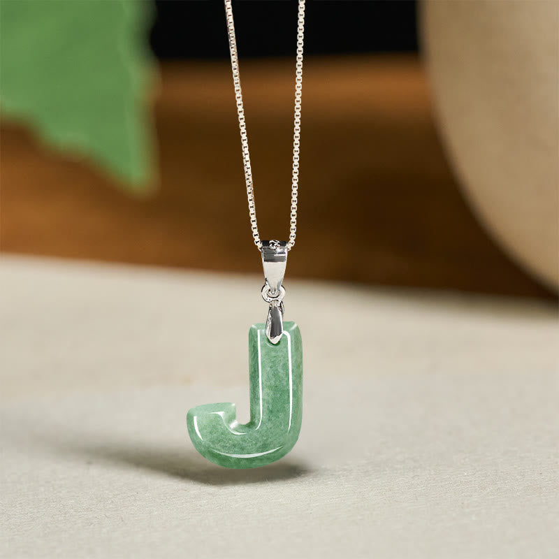 "May You Find Your Own Meaning" Natural A-Z Letter Jade Titanium Steel Chain Necklace Includes Gift Message Card