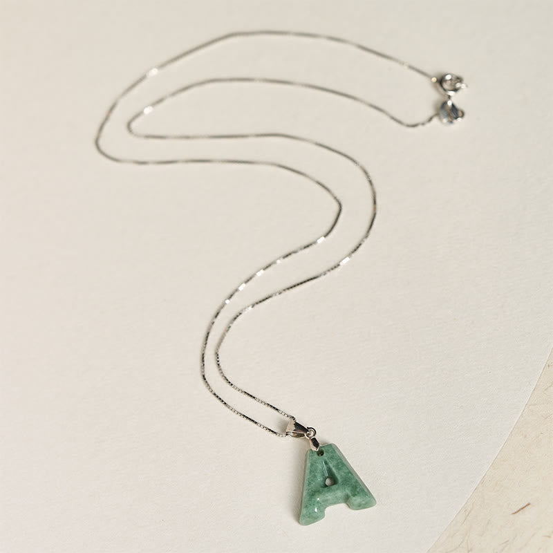 "May You Find Your Own Meaning" Natural A-Z Letter Jade Titanium Steel Chain Necklace Includes Gift Message Card