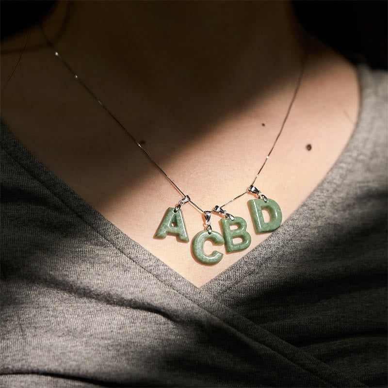 "May You Find Your Own Meaning" Natural A-Z Letter Jade 925 Sterling Silver Chain Necklace Includes Gift Message Card