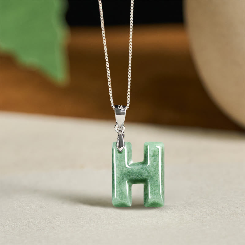 "May You Find Your Own Meaning" Natural A-Z Letter Jade 925 Sterling Silver Chain Necklace Includes Gift Message Card