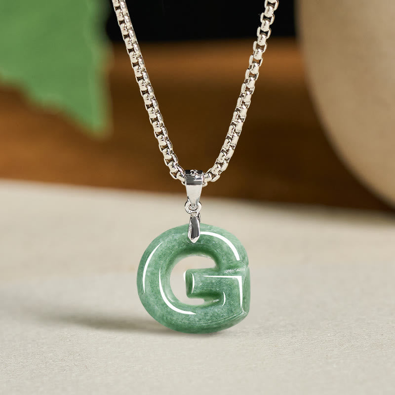 "May You Find Your Own Meaning" Natural A-Z Letter Jade Titanium Steel Chain Necklace Includes Gift Message Card