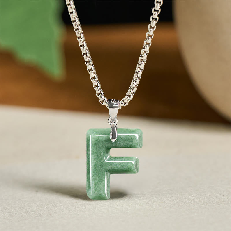 "May You Find Your Own Meaning" Natural A-Z Letter Jade Titanium Steel Chain Necklace Includes Gift Message Card
