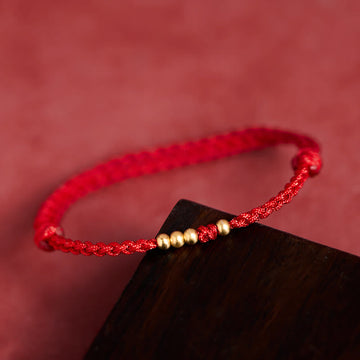 Adjustable Gold Plated 925 Sterling Silver Bead Red String Bracelet