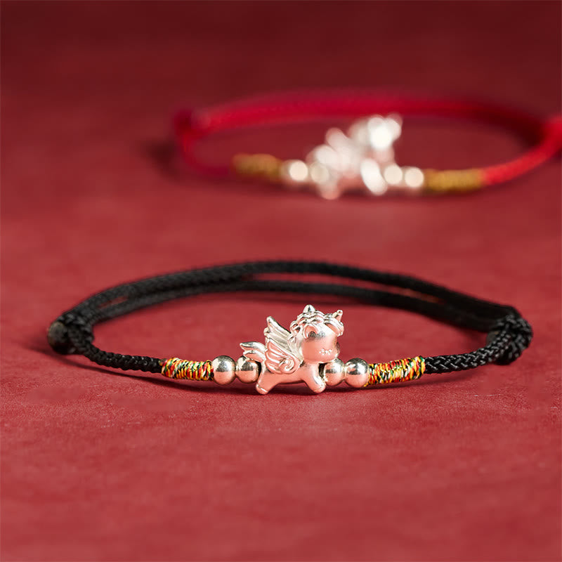 "All the Best for Fortune and Protection" 925 Sterling Silver Year Of The Horse String Bracelet Includes Gift Message Card