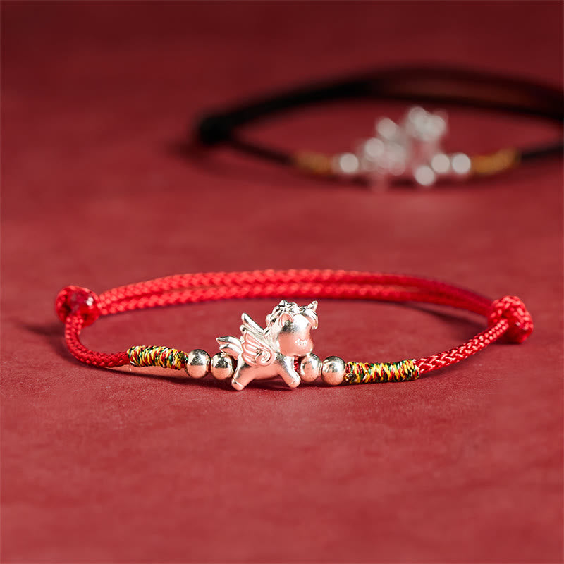 "All the Best for Fortune and Protection" 925 Sterling Silver Year Of The Horse String Bracelet Includes Gift Message Card