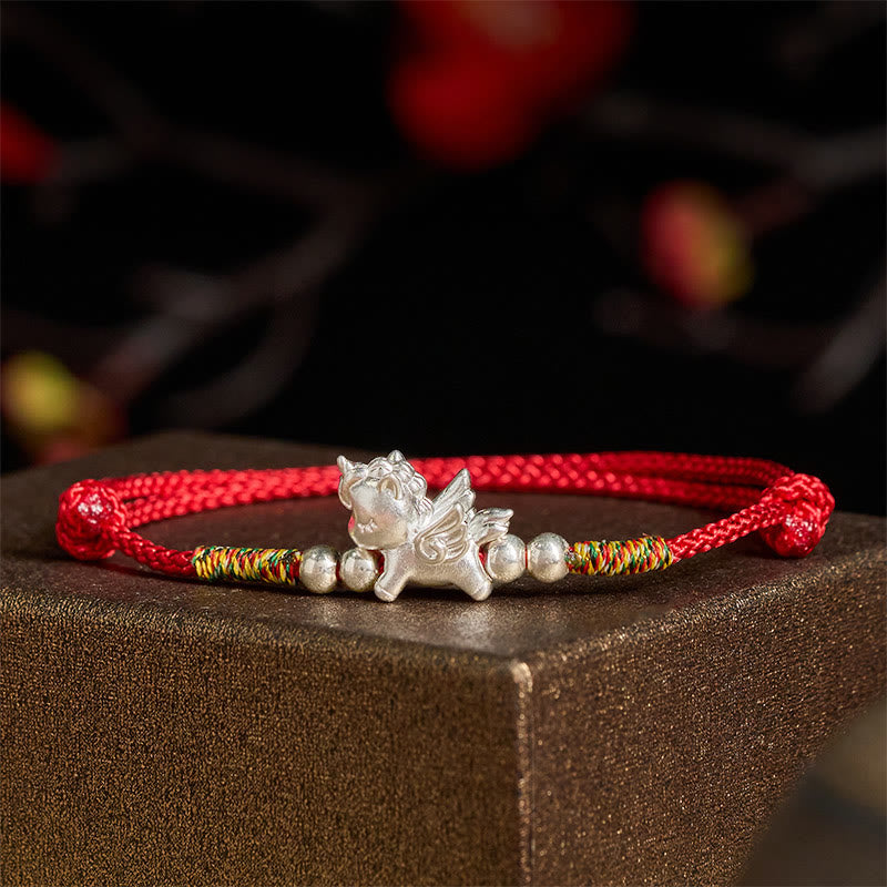 "All the Best for Fortune and Protection" 925 Sterling Silver Year Of The Horse String Bracelet Includes Gift Message Card