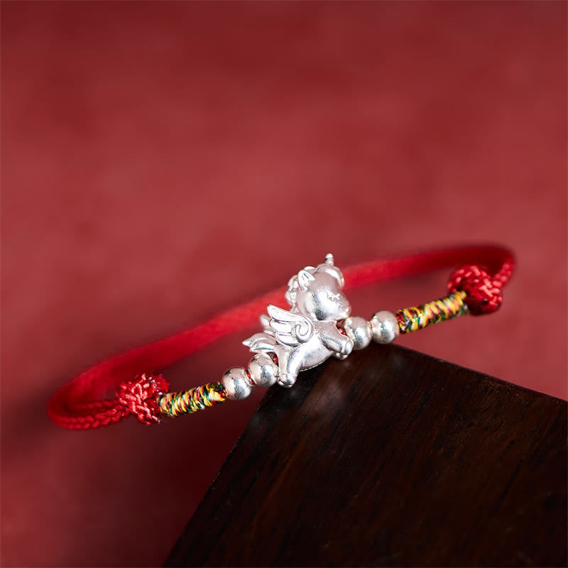 "All the Best for Fortune and Protection" 925 Sterling Silver Year Of The Horse String Bracelet Includes Gift Message Card