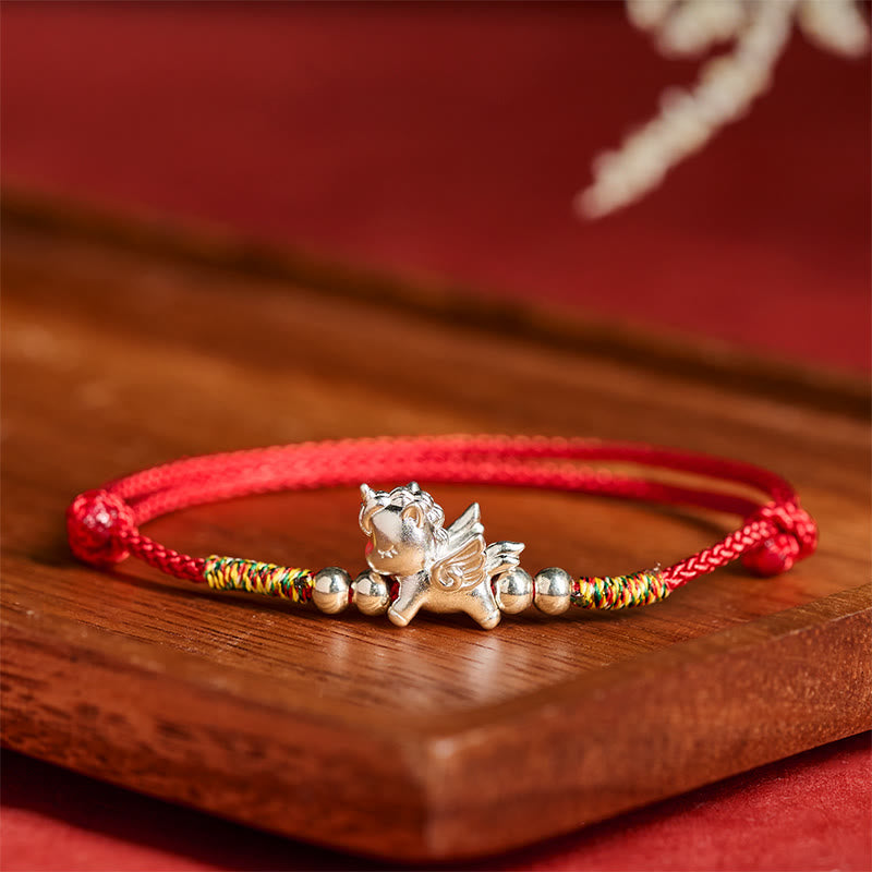 "All the Best for Fortune and Protection" 925 Sterling Silver Year Of The Horse String Bracelet Includes Gift Message Card