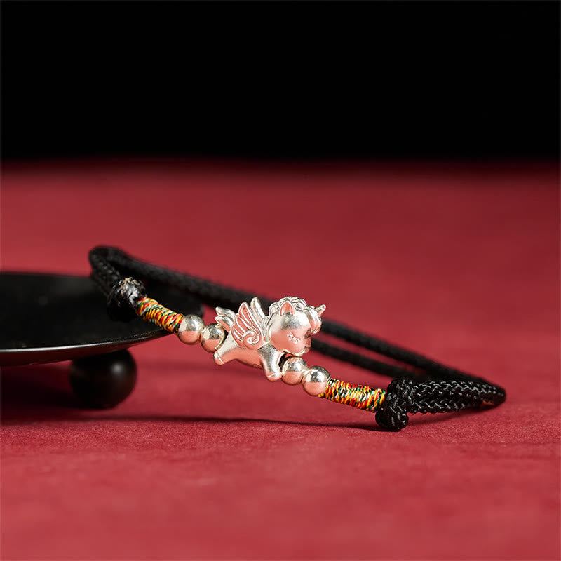 "All the Best for Fortune and Protection" 925 Sterling Silver Year Of The Horse String Bracelet Includes Gift Message Card
