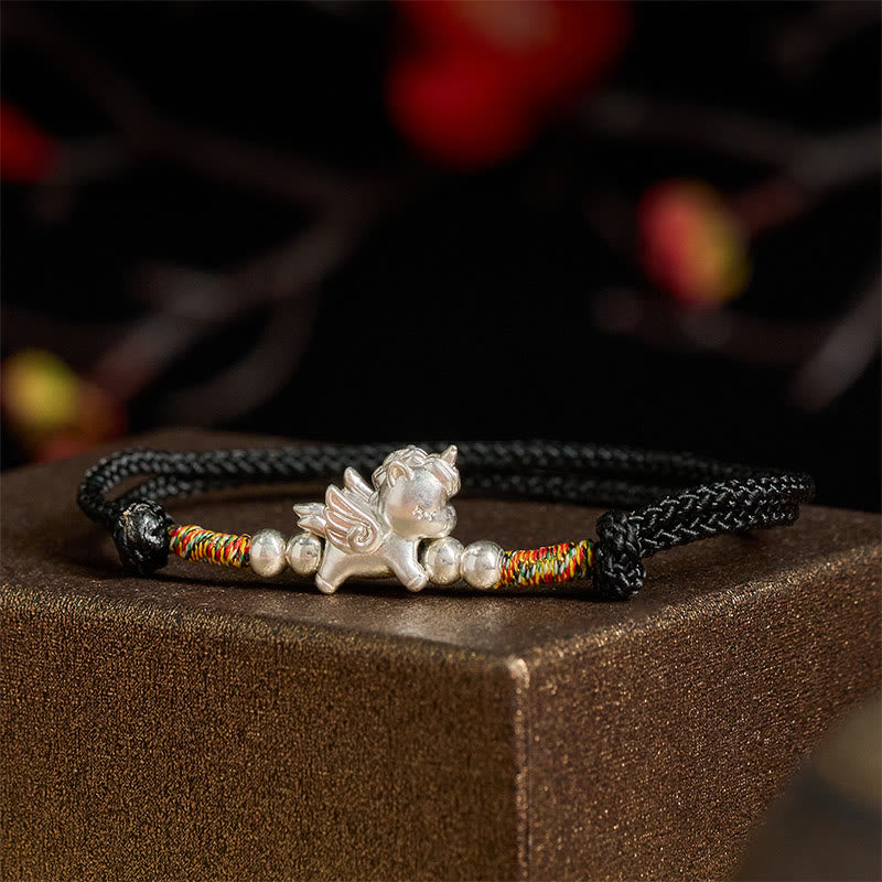 "All the Best for Fortune and Protection" 925 Sterling Silver Year Of The Horse String Bracelet Includes Gift Message Card