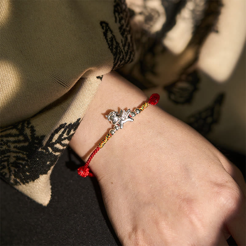 Handcrafted 925 Sterling Silver Year of the Horse Red String Zodiac Bracelet
