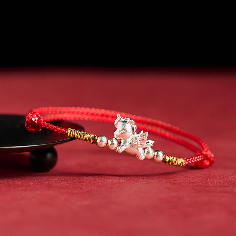 Handcrafted 925 Sterling Silver Year of the Horse Red String Zodiac Bracelet