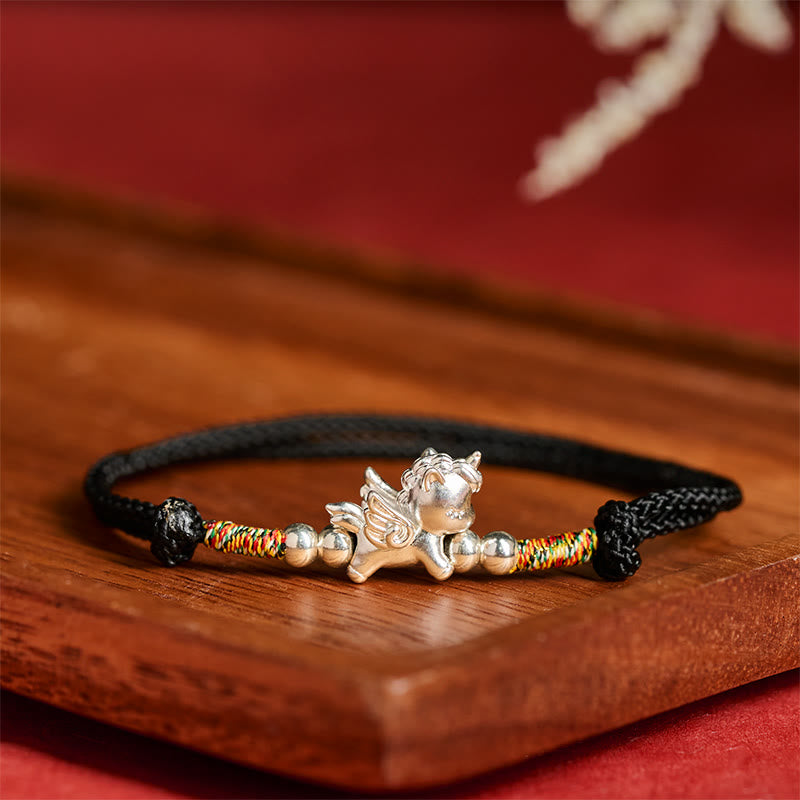 "All the Best for Fortune and Protection" 925 Sterling Silver Year Of The Horse String Bracelet Includes Gift Message Card
