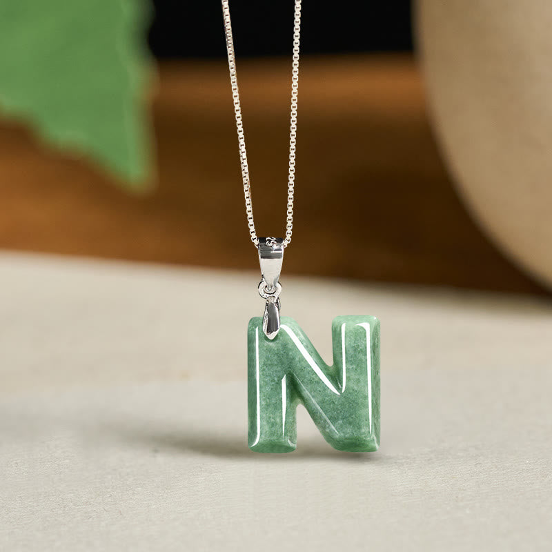 "May You Find Your Own Meaning" Natural A-Z Letter Jade Titanium Steel Chain Necklace Includes Gift Message Card