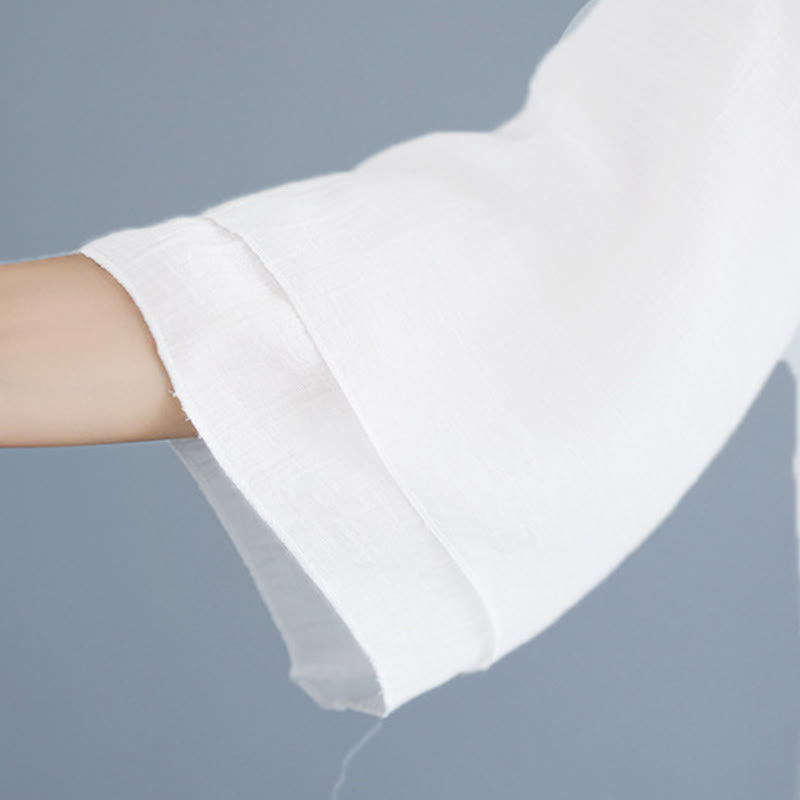 Breathable White Frog-Button Wide-Leg Meditation Set