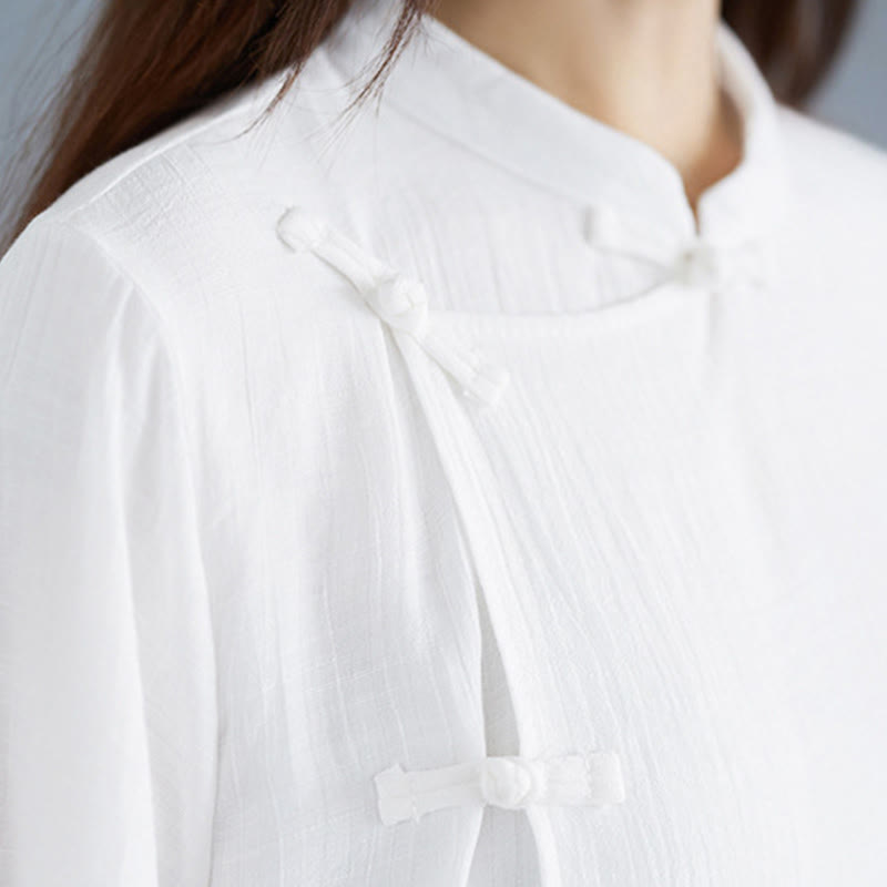 Breathable White Frog-Button Wide-Leg Meditation Set