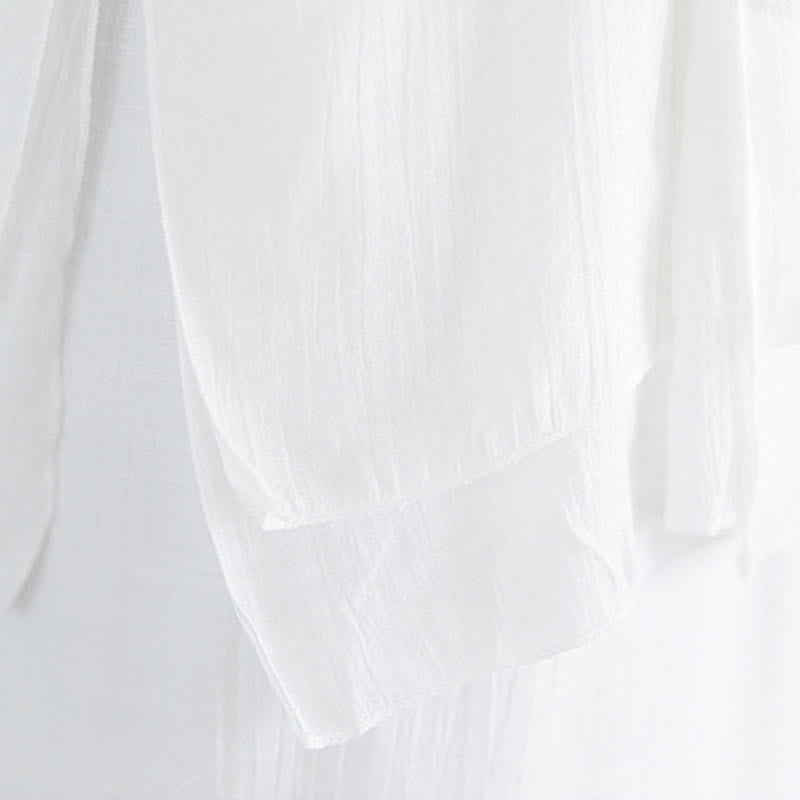 Breathable White Frog-Button Wide-Leg Meditation Set