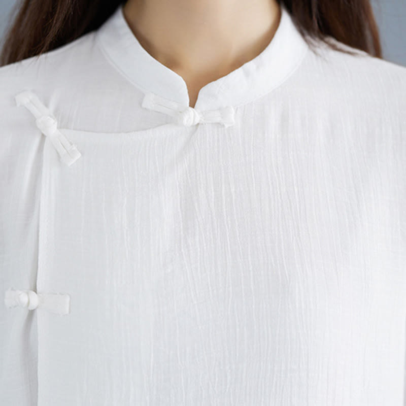 Breathable White Frog-Button Wide-Leg Meditation Set