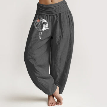 Breathable Cotton Symmetrical Koi Motif Meditation Harem Pants