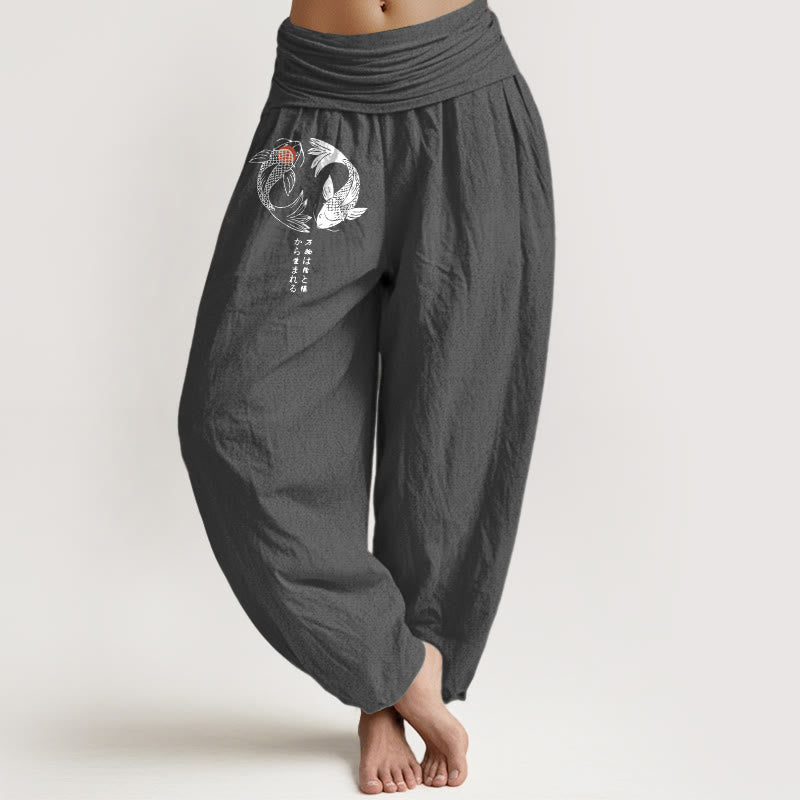 Breathable Cotton Symmetrical Koi Motif Meditation Harem Pants