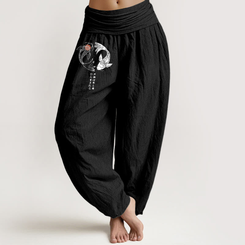 Breathable Cotton Symmetrical Koi Motif Meditation Harem Pants